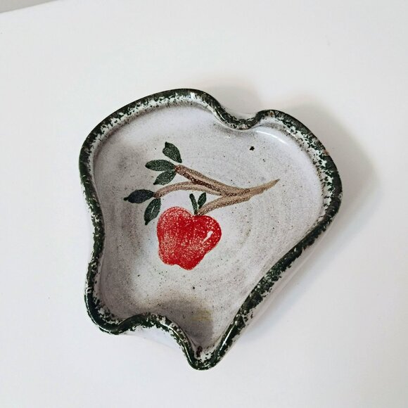 Owens Pottery Soap Dish, Seagrove NC, Ceramic Apple Leaf Trinket Tray, Vintage - Picture 1 of 7